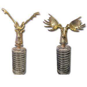 Set of Two Assorted Gold Gilded Resin Moose and Deer Stag Wine Bottle Stoppers